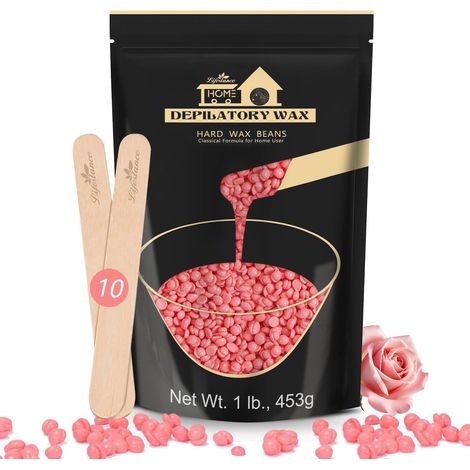 Perles de cire rose 450 g avec 10 spatules, corps et visage Perles de cire rose 450 g avec 10 spatules, pour corps entier, cire brésilienne, jambes, visage, bras, bikini et zone intime (1/5)