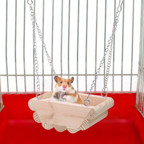 Balançoire en bois pour petits animaux, jouet bateau suspendu avec chaîne pour hamster, à accrocher sur le dessus de la cage. (1/5)