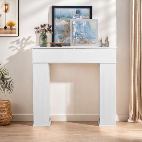 Meuble de cheminée 3 portes avec rangement, meuble de rangement, cheminée décorative, table d'appoint de salon, blanc (1/5)