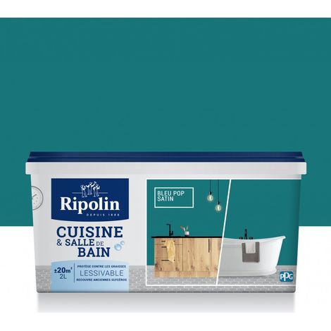 Peinture mur Cuisine et salle de bain RIPOLIN bleu pop satiné 2 l (1/4)
