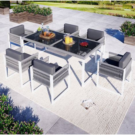 Mesa comedor jardín para 6 con vidrio templado OKMYHOME (1/5)