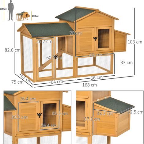Pollaio per galline nane 168x75x103 cm in legno giallo con recinto da esterno – MEUBLIV (1/5)