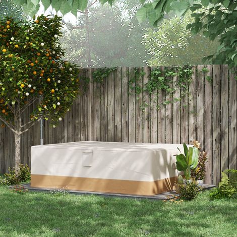 Telo protettivo Outsunny per mobili da giardino 275x208x78 cm, tessuto Oxford 600D, impermeabile, per divani e tavoli, per esterni, con 4 prese d'aria, 5 maniglie e coulisse, beige. (1/5)