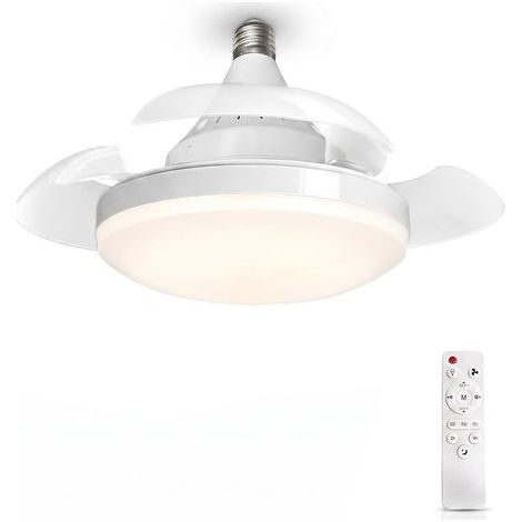 40-cm-Deckenventilator, E27-Deckenleuchte, 3 einziehbare PC-Flügel, Gleichstrommotor, 3 Geschwindigkeitsstufen, verstellbares Licht, Infrarot-Fernbedienung (1/5)