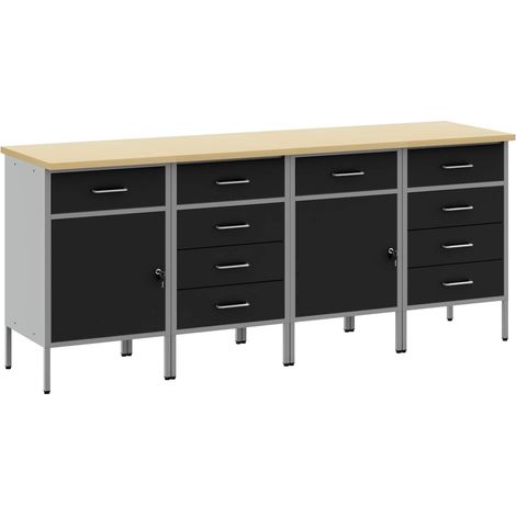Werkbank mit Schubladen 4 pcs Schwarz und Grau 200 x 55 x 85 cm