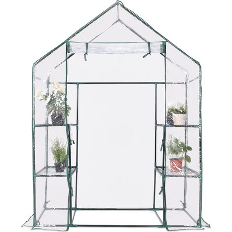 Costway Mini Serre de Jardin Serre à Potager Tente pour Plantes en PVC cadre en fer 3 étages Transparent 143x73x195cm (1/2)
