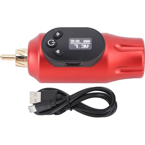 Batterie sans fil pour tatouage 2000mAh avec affichage numérique et interface RCA, rouge (1/5)