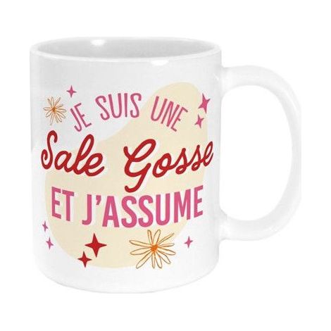 Mug - Tasse - Avec anse - Sale gosse - Blanc avec paillettes - Céramique - Humour - Cadeau