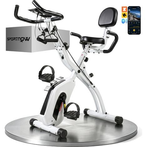 Vélo d'appartement pliable - vélo de fitness - SPORTNOW - silencieux connecté Kinomap bluetooth et Zwift - acier - blanc (1/5)
