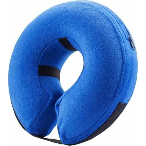 Collier de protection gonflable pour chien, réglable avec velours, bleu, taille M – DELKEVIC (1/4)
