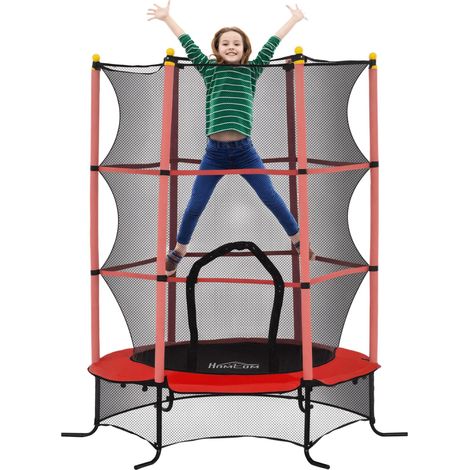 Trampoline pour enfants Ø1,6 x 1,9 m avec filet de sécurité et poteaux rembourrés, 3-10 ans, rouge