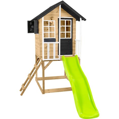Zwerkules Holzspielhaus / Stelzenhaus "Holli 1", natur / grau, mit Rutsche