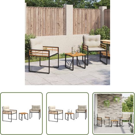 vidaXL Balkonmöbel - Gartenmöbel Set mit Kissen 3 pcs Creme (1/5)