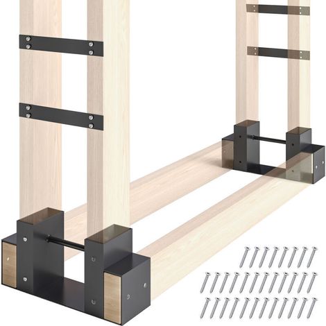 Set of 2 indoor log holders, 33.5 x 10 x 15.5 cm, adjustable length, metal, black (1/5)