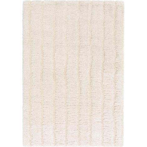 Tapis de Salon Design à Lignes en Relief en Polyester Recyclé Blanc Neige 160 x 230 cm - PANGIVO