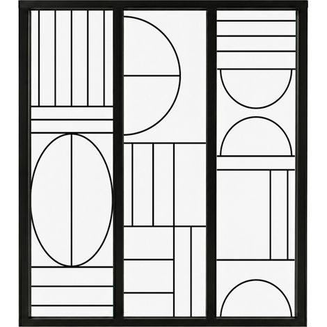 Verrière atelier intérieure aluminium noir 3 vitrages 102 x 117 cm - Décor art déco - Ovaline - noir et transparent - Verre trempé (1/5)