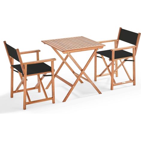 Table bistrot pliante carrée et 2 chaises pliantes noir