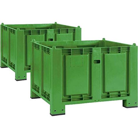 BRB 2x Palettenbox, 4 Füßen, LxBxH 1200x800x850 mm, geschlossen, Trgkr 500 kg, grün