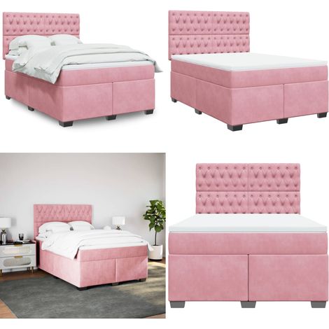 vidaXL Boxspringbett mit Matratze Rosa 140x200 cm Samt (1/5)