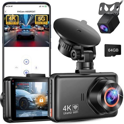Dashcam avant arrière 4K+2K WiFi 5G – Écran HD 3", carte 64G – Vision nocturne – App contrôle (1/5)