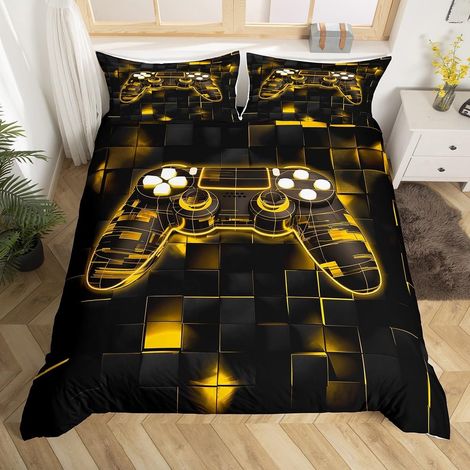 Housse de Couette 140x200 cm Motif Gamer Jaune 2 Pièces - 140x200cm + 1 Taie Oreiller 65x65cm (1/5)