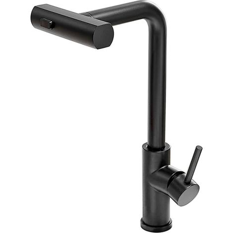 Robinet de cuisine Robinets de cuisine noirs, pulvérisateur à jet de cascade rotatif extractible gris, mélanur d'évier à tête, accessoires de robinet d'eau en nickel brossé(Zwart) (1/5)