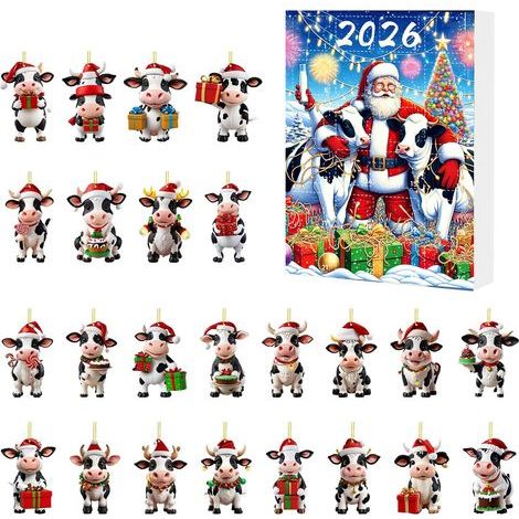 Weihnachts-Adventskalender, Überraschungsbox, Weihnachtsmütze, Kuh, Acryl-Ornament, Weihnachtsbaum-Anhänger, Geschenkbox (Typ D) (1/3)