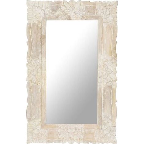 Miroir blanc, 80x50 cm, bois de manguier massif. (1/5)