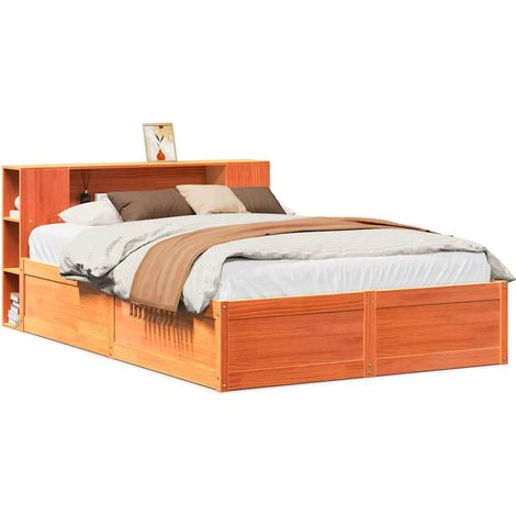 Lit double Lit adulte Cadre de lit sans matelas cire marron 140x200cm bois pin massif (1/5)