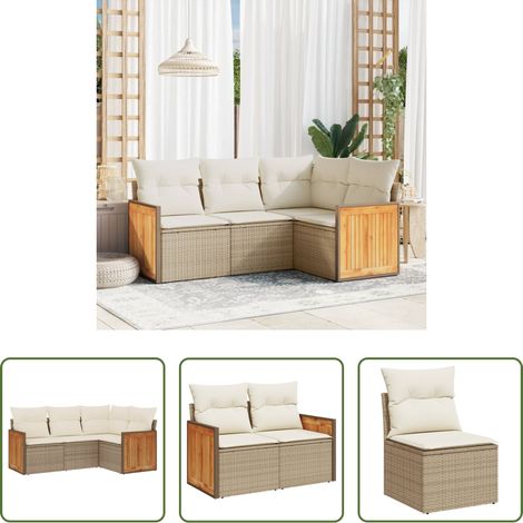 vidaXL Rattanmöbel - 4-tlg. Garten-Sofagarnitur mit Kissen Beige Poly Rattan (1/5)