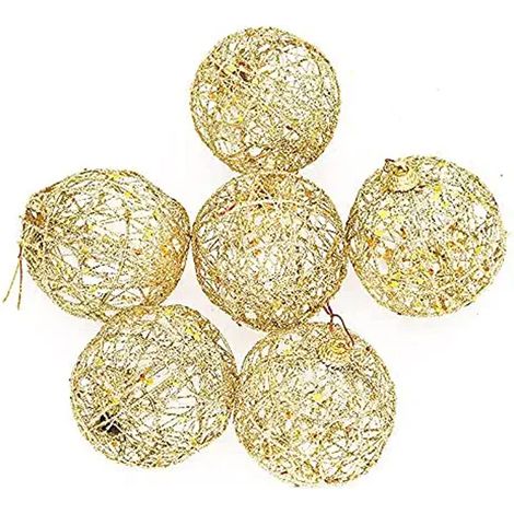 Boule De Noël Dorée En Maille Métallique Avec Cordon Pour Décoration Sapin Et Fête Lot De 10 (1/5)