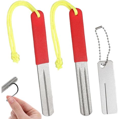 Lot de 2 Aiguiseur d'hameçons, double face grain fin et moyen, poignée antidérapante, outil portable pour pêche (1/5)