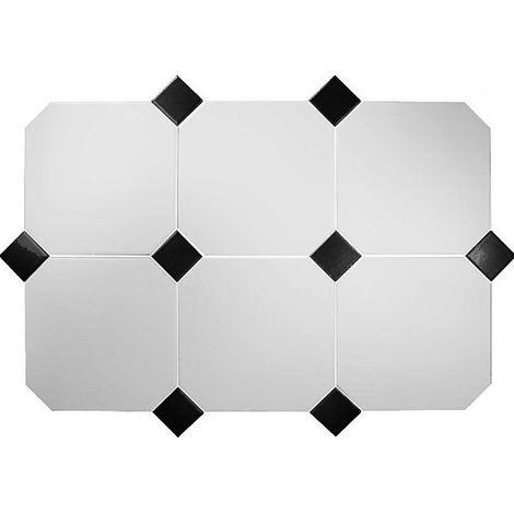 Carrelage OCTOGONE BLANC MAT 20x20 avec cabochons NOIR - 1.5m² (1/4)