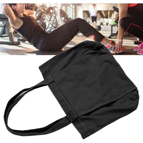 Bolsa de yoga, versátil bolsa para esterilla de yoga con gran capacidad y bolsillos laterales, 35 x 45 cm, bolso tote negro de tela de mezcla de algodón y lino para deportes, viajes y oficina (1 unida (1/5)