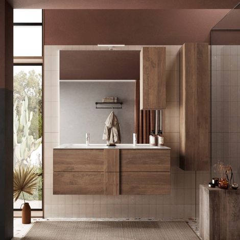 Bagno a due cassetti Oregon sospeso con doppia vasca in finitura Rovere Mercure (1/5)