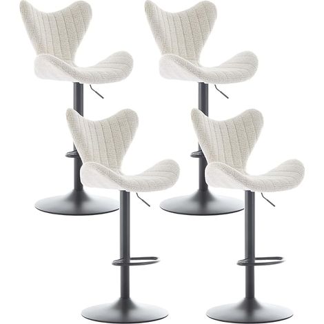 Wahson Taburetes de Bar Juego de 4 en Chenilla Altura Ajustable Sillas Modernas con Respaldo Elegante para Bares Domésticos y Restaurantes, Beige (1/5)