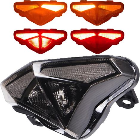 Feux arrière LED + Clignotants compatible Kawasaki Ninja ER6F ER6N 2012-2016 EX650 650R EX 400 400R - Fumé - Homologué E24