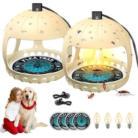 Pièges aux puces pour la maison, Killer de puces 2 PCS pour la maison, Sans produits chimiques, Lampe à piège LED, Lampe à piège aux puces non toxique, Pièges à insectes naturels