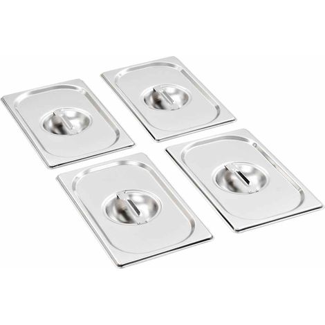 vidaXL Tapas para bandejas Gastronorm 1/4 acero inoxidable 4 unidades (1/5)
