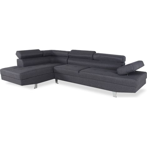 Canapé d'angle gauche avec têtières relevables Charly tissu Gris