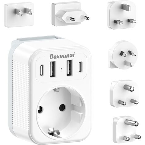 Set d'adaptateur de Voyage International, Adaptateur de Prise avec 4 USB (2 USB-C), Type A/C/G/I/M/D, Adaptateur de Prise Universel Mondial pour US/EU/UK/Afrique du Sud/Japon/Chine/Australie/Inde (1/5)