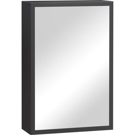 Mobiletto specchio da bagno nero 40 x 15 x 60 cm con 3 ripiani MODENUIT (1/5)