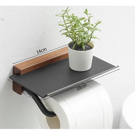(Style 13) Ensemble de rangement de salle de bain en bois et métal sans perçage – Porte-papier toilette mural, porte-savon et boîte à mouchoirs – Organisateur sans perçage (1/5)