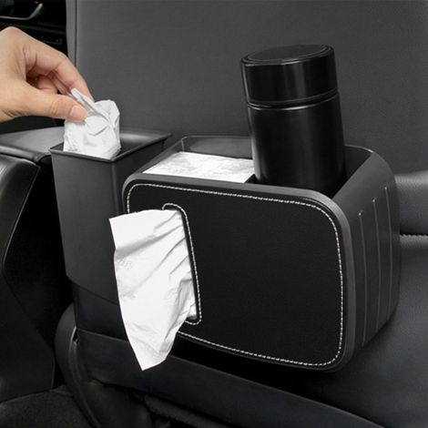 (Exclusivité Asie du Sud-Est) Poubelle de voiture, accessoires intérieurs, pochette de rangement pour mouchoirs et parapluies (avant et arrière), boîte de rangement, noire (1/5)