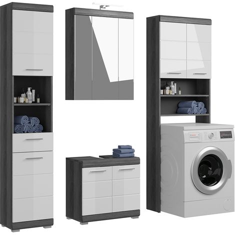 Badezimmermöbel Set 4-teilig modern in Hochglanz weiß mit grau SIROCO-158 (1/5)