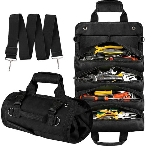 Werkzeugtasche zum Aufrollen – Geschenk für Männer – Schraubenschlüssel aus Canvas – Handgefertigtes Geschenk – Schwarz (1/5)