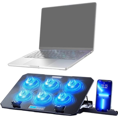 Tapis de refroidissement pliable pour ordinateur portable avec 6 ventilateurs silencieux avec 2 ports USB Support de téléphone pour ordinateur portable Accessoires de voyage (1/5)