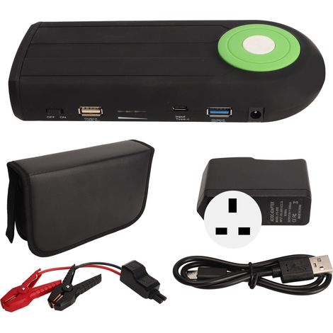 Batterie de démarrage voiture 12V 1000A crête 12000mAh Alimentation portable avec lampe LED SOS POS Chargeur CA 100-240V Fiche UK (1/5)
