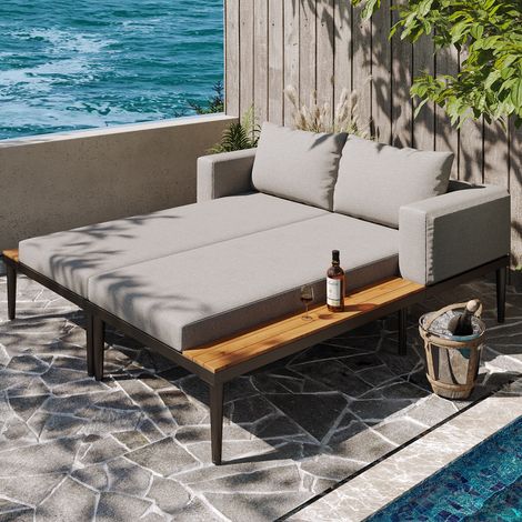 Canapé de jardin 2 places, canapé-lit imperméable multifonctionnel, lit de salon double avec cadre, adapté pour terrasse, jardin et balcon - Gris (1/5)