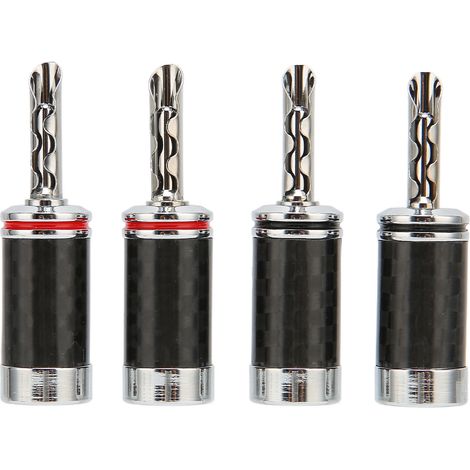 Câble d'enceinte de haute qualité avec fiche banane chromée, laiton, fibre de carbone noire, fiche banane BFA et fiche dentelée, adapté aux câbles jusqu'à 5 mm de diamètre. (1/5)